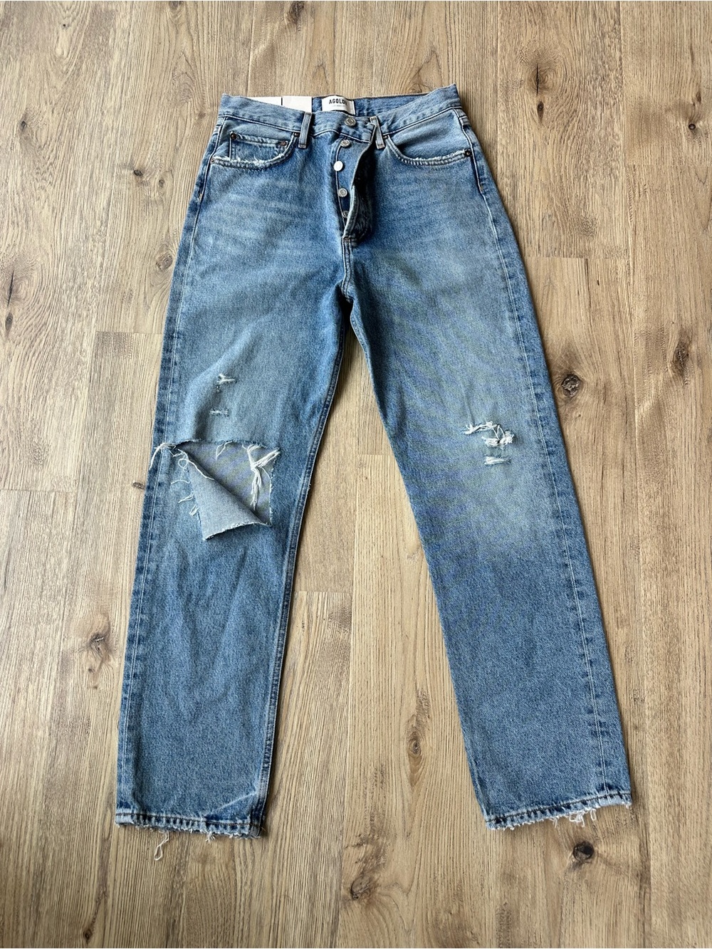 Agolde Light Blue Distressed Boyfriend Jeans
